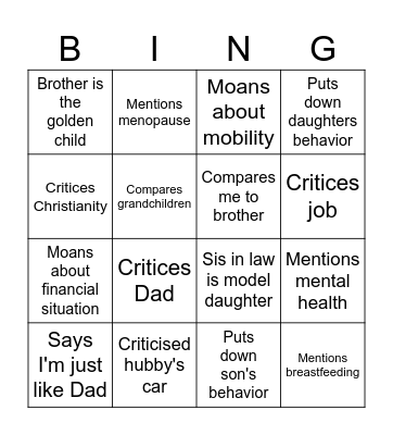 Xmas at mum's Bingo Card