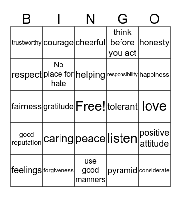 Pyramid of KINDNESS Bingo Card