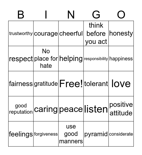 Pyramid of KINDNESS Bingo Card