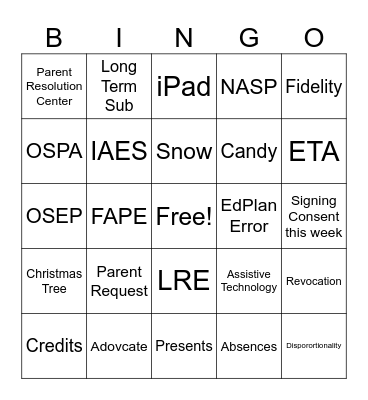 School Psych Meeting Bingo Card