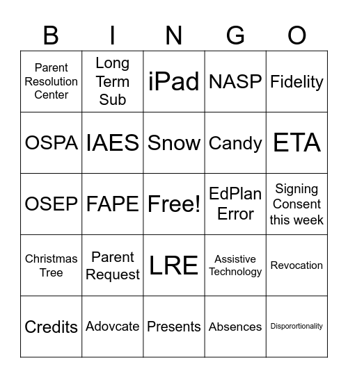 School Psych Meeting Bingo Card
