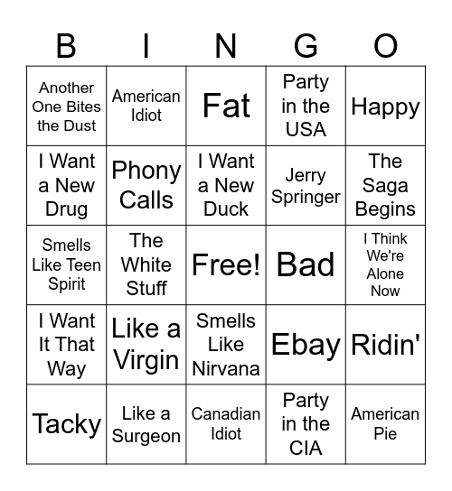 Let's Get Weird Bingo Card