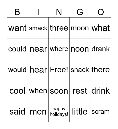 Happy Holidays  Fall word celebration! Bingo Card