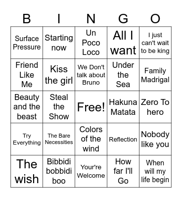 Musical Bingo Card