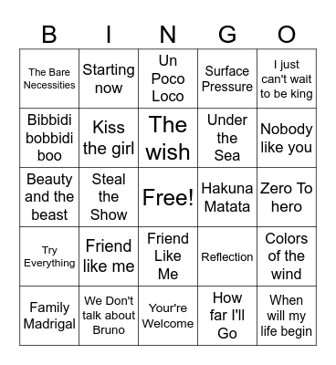 Musical Bingo Card