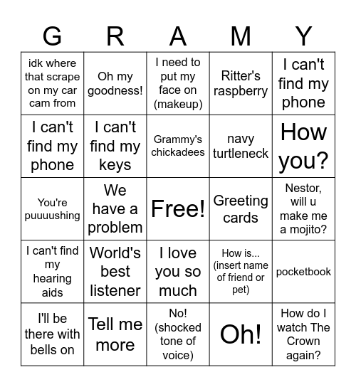 Grammy will always be in our hearts! Bingo Card