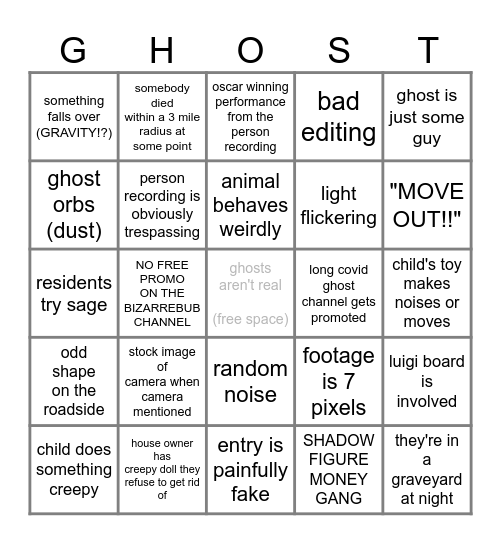 WUHHHH SCAWY GHOST SIGHTINGS Bingo Card