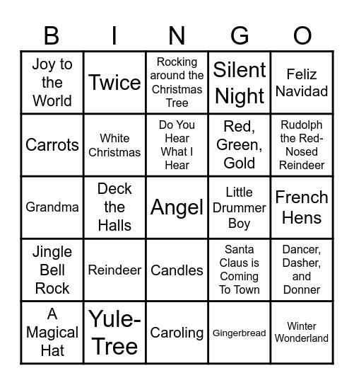 Christmas Singo Bingo Card