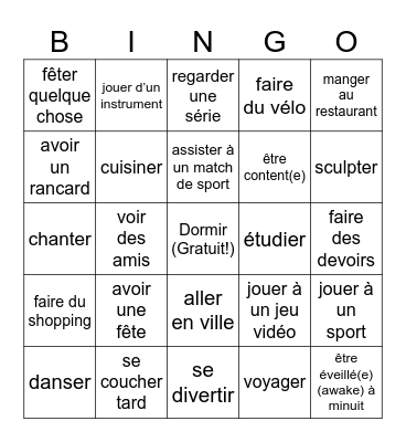Pendant les vacances... Bingo Card
