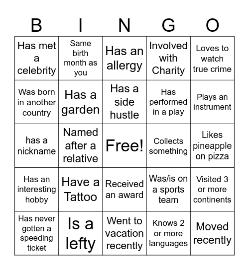 Untitled Bingo Card