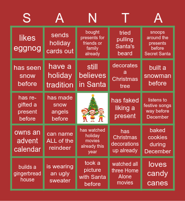 Secret Santa BINGO Card