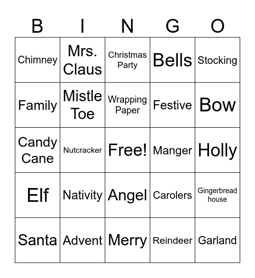 Christmas Words Bingo Card