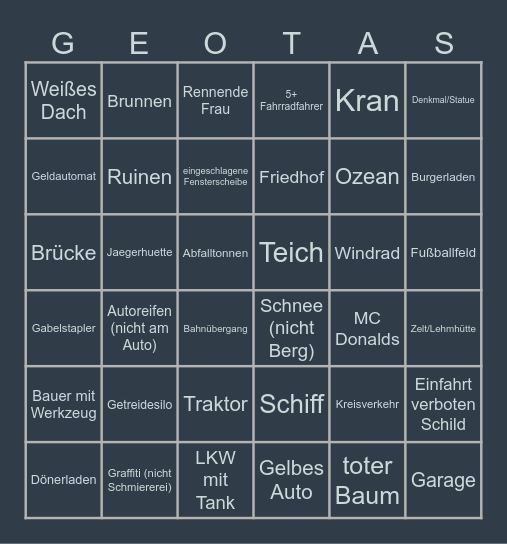 Geotastic Bingo Card