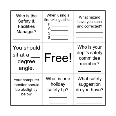 TLA Safety Bingo Card