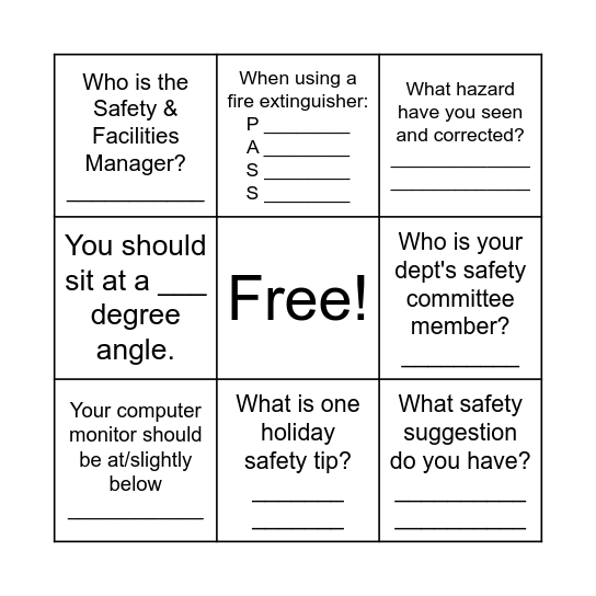 TLA Safety Bingo Card