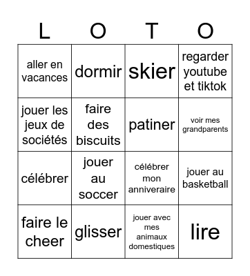 pendant les vacances, je vais... Bingo Card