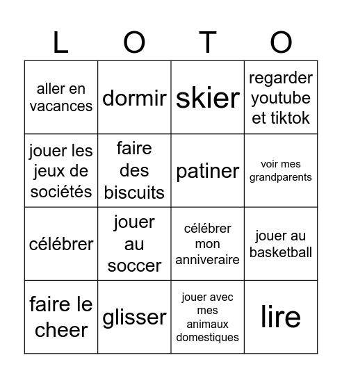 pendant les vacances, je vais... Bingo Card