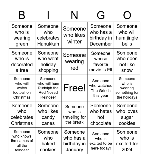 Unified Holiday Bingo Card