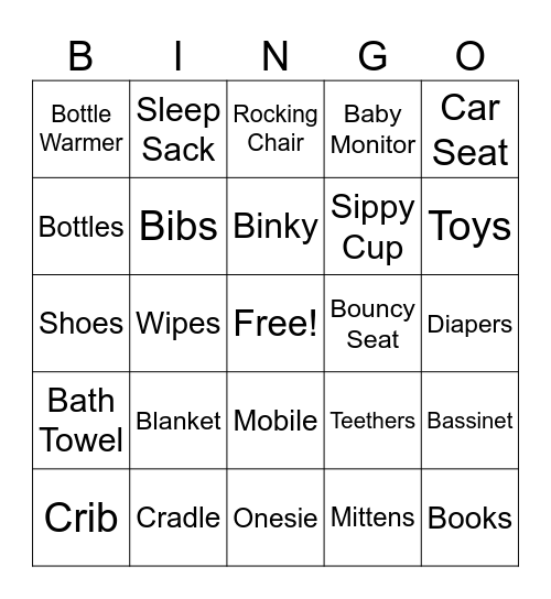 Baby Shower Bingo Card
