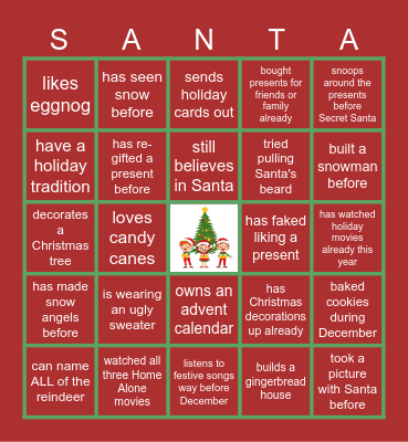 Secret Santa BINGO Card