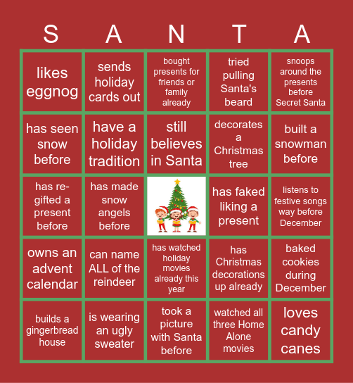 Secret Santa BINGO Card