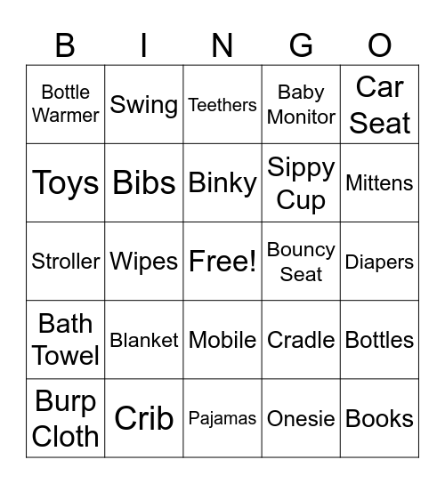 Baby Shower Bingo Card