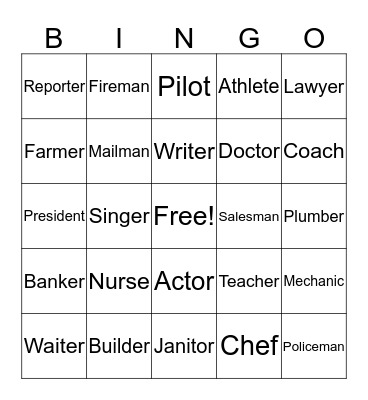 Career Bingo Card