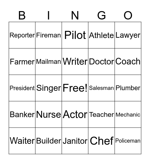 Career Bingo Card