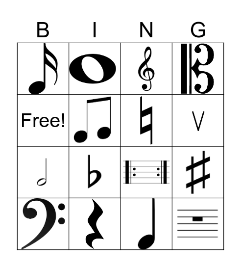 Music Symbols Bingo Card