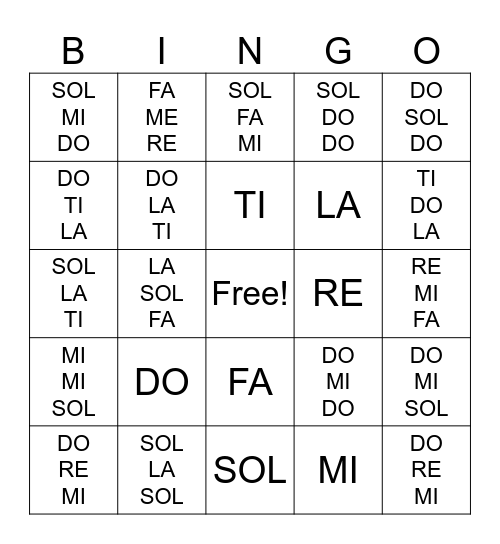 Choir Bingo Card