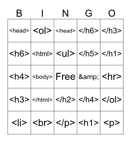 HTML BINGO Card