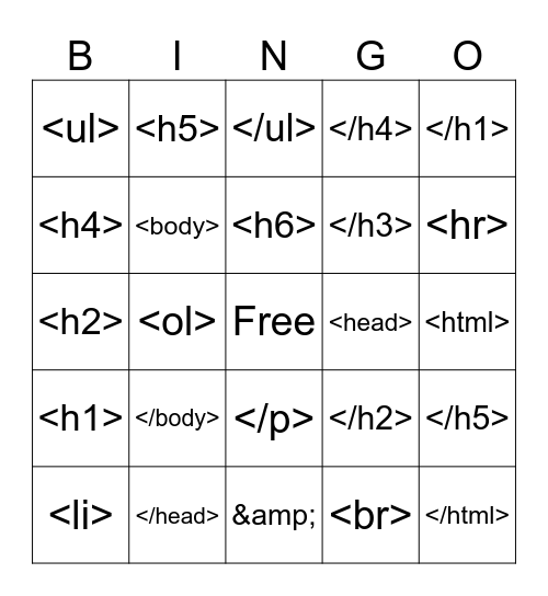 HTML BINGO Card