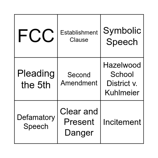 Civil Liberties Bingo! Bingo Card