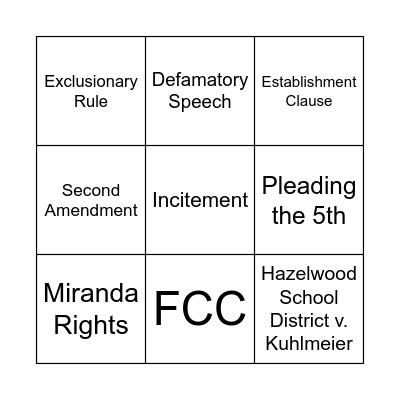 Civil Liberties Bingo Card
