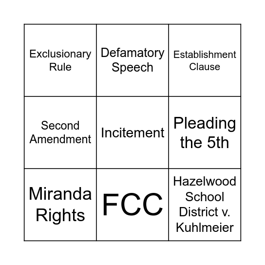 Civil Liberties Bingo Card