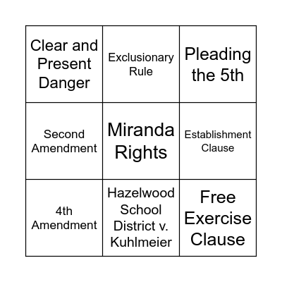 Civil Liberties Bingo! Bingo Card