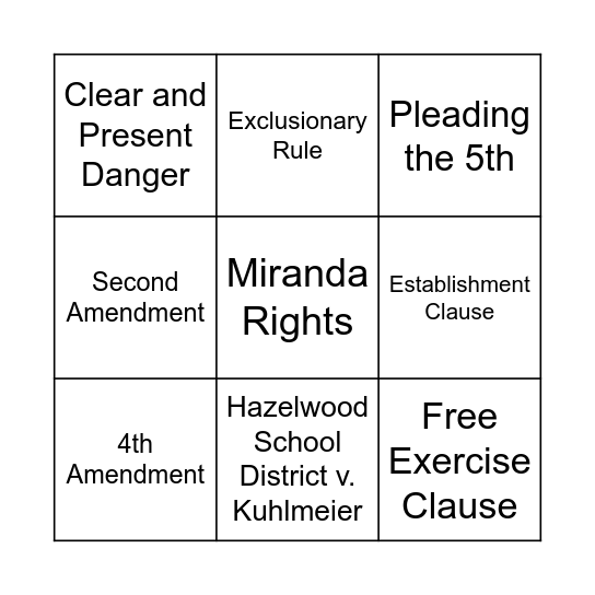 Civil Liberties Bingo! Bingo Card