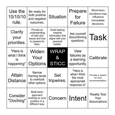 WRAP & STICC Bingo Card