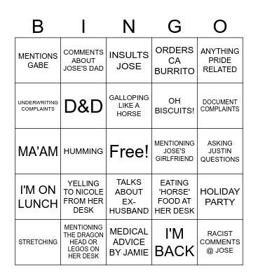 Jamie Bingo Card
