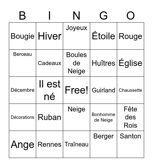 Joyeux Noël Bingo Card