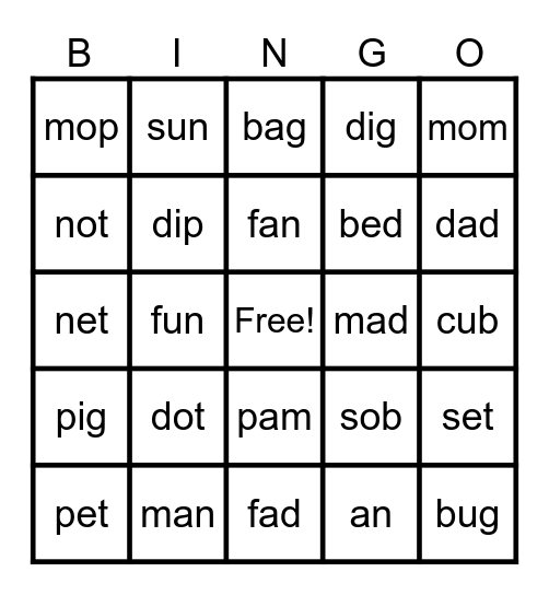 UFLI Bingo Card