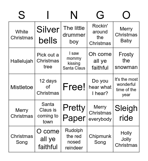 Christmas SINGO Bingo Card