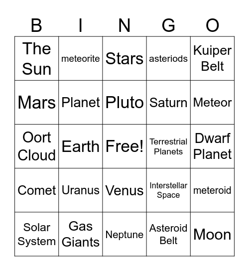 Solar System Bingo Card