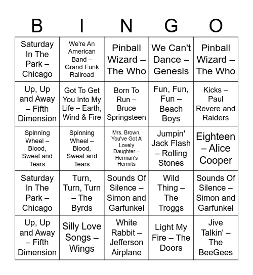 Rock&Roll Bingo - New Year's Eve Bingo Card