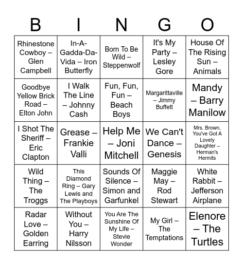 New Year's Eve 2023 Bingo Card