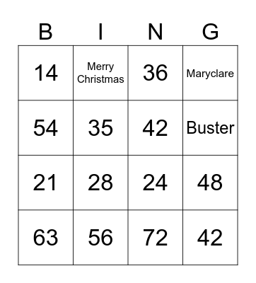Christmas Multiplication Bingo Card