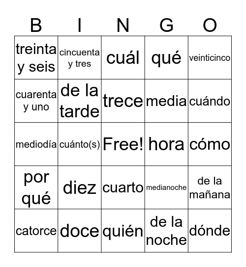 expressing hours Bingo Card