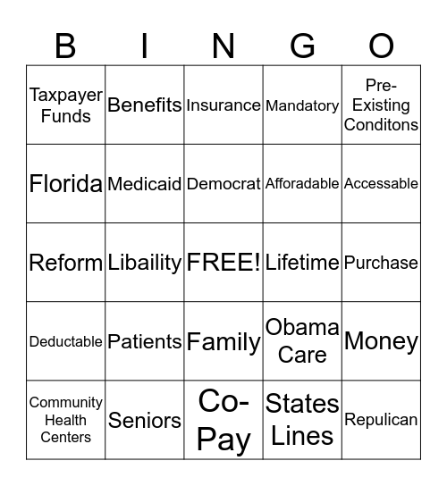 Health Care Reform Project! Bingo Card