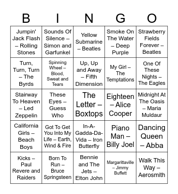 New Year's Eve Bingo Card