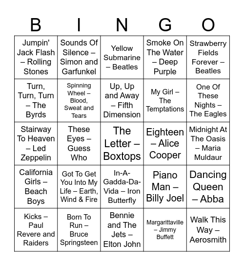 New Year's Eve Bingo Card